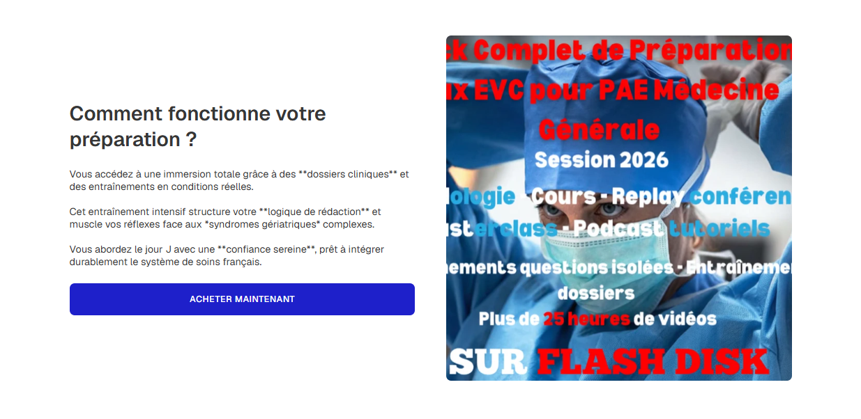 Pack Premuim Complet de Préparation aux EVC – PAE Gériatrie Session 2026