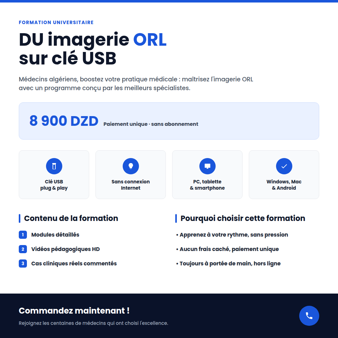 Clé USB DU Imagerie ORL – Votre Formation Complète, Toujours à Portée de Main !
